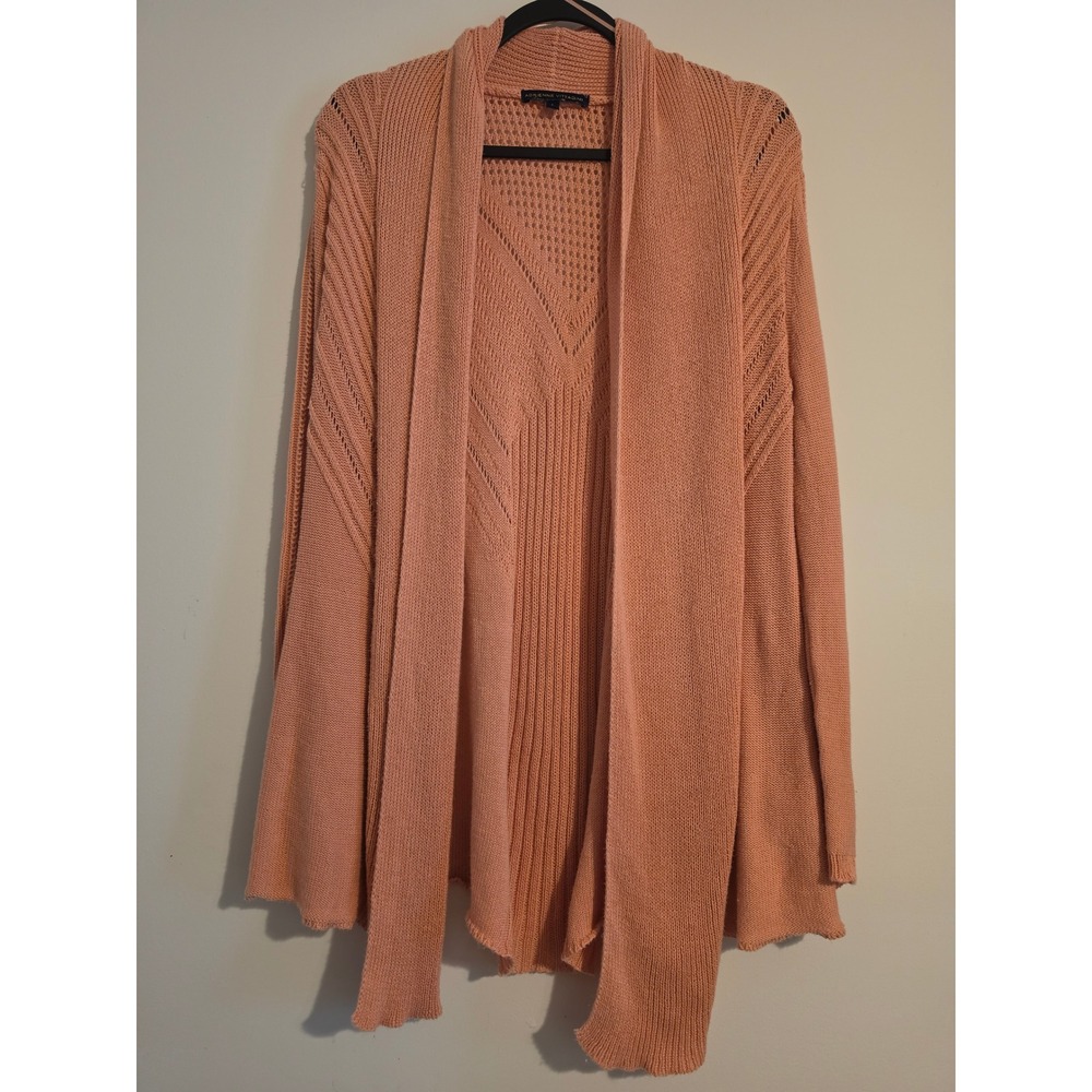 Adrienne Vittadini Cardigan Women L Peach Cotton Knit Open Front Boho Classic L